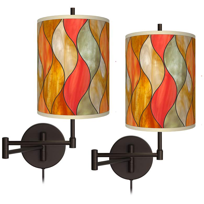 Image 1 Flame Mosaic Tessa Bronze Plug-In Swing Arm Wall Lamps Set of 2