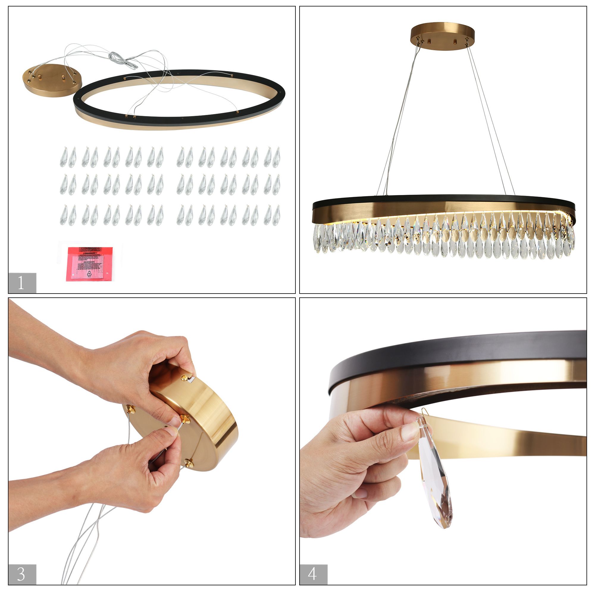 Flamgo 1-Light Gold Black Crystal LED Island Chandelier - Made to Order