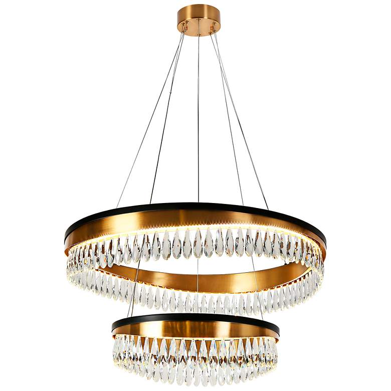 Image 2 Flamgo 31 1/2" Wide Brass and Crystal 2-Tier LED Chandelier