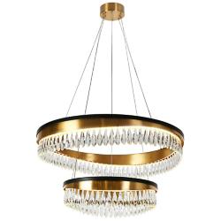 Flamgo 31 1/2" Wide Brass and Crystal 2-Tier LED Chandelier