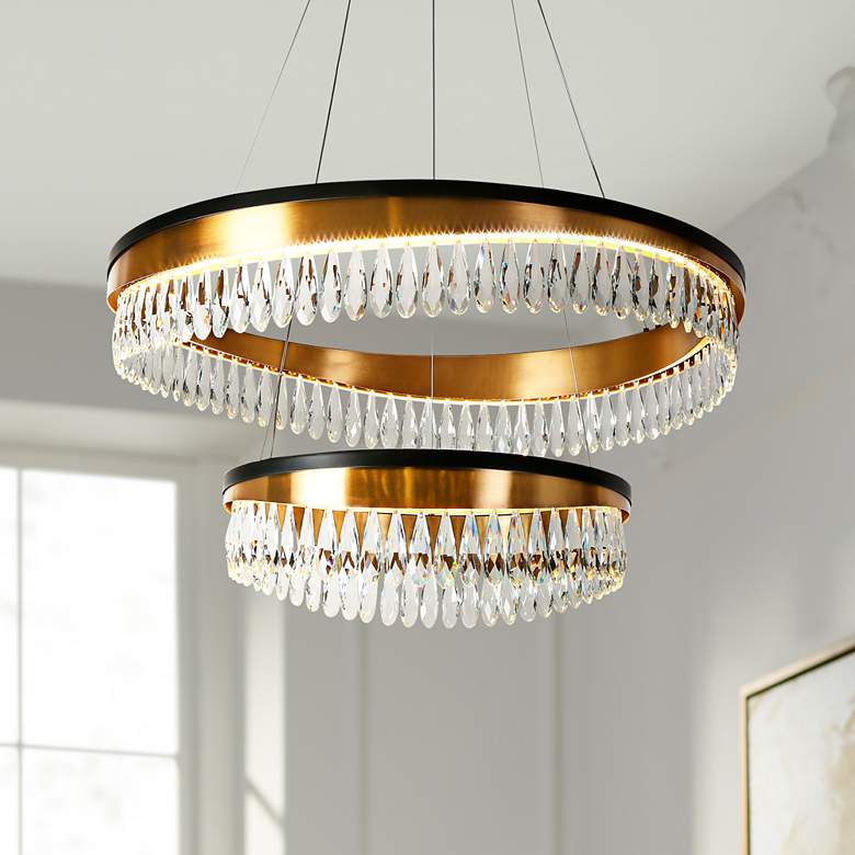 Image 1 Flamgo 31 1/2" Wide Brass and Crystal 2-Tier LED Chandelier