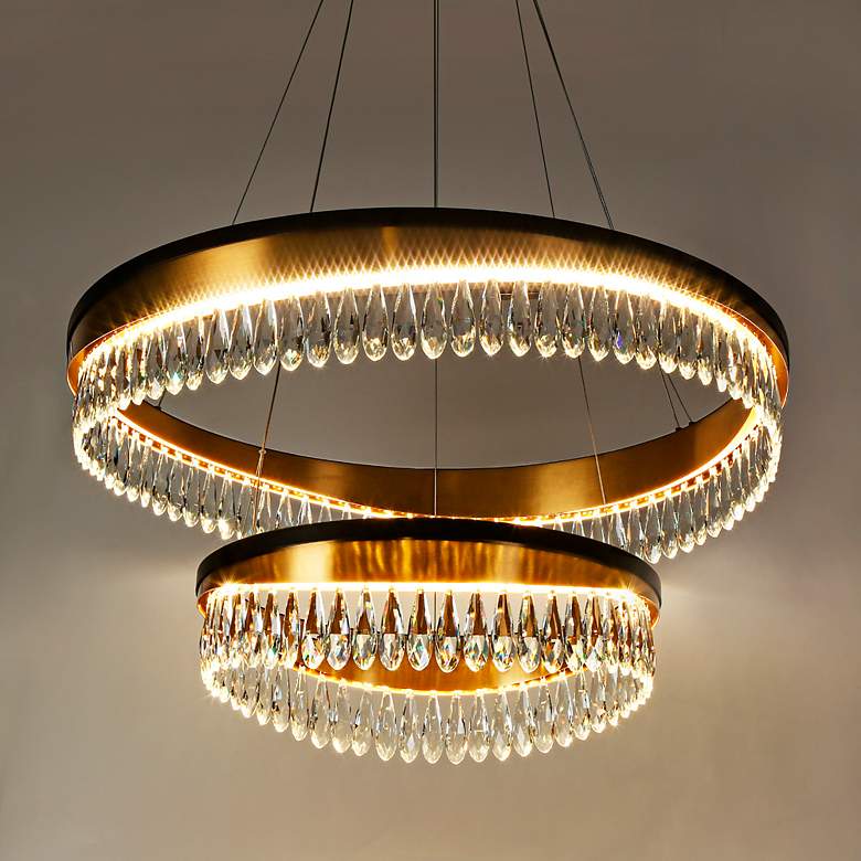 Image 6 Flamgo 31 1/2" Wide Brass and Crystal 2-Tier LED Chandelier more views