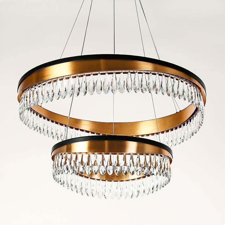 Image 7 Flamgo 31 1/2" Wide Brass and Crystal 2-Tier LED Chandelier more views