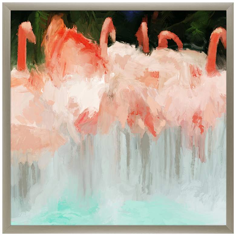 Image 2 Flamingo Dance 43" Square Giclee Framed Canvas Wall Art