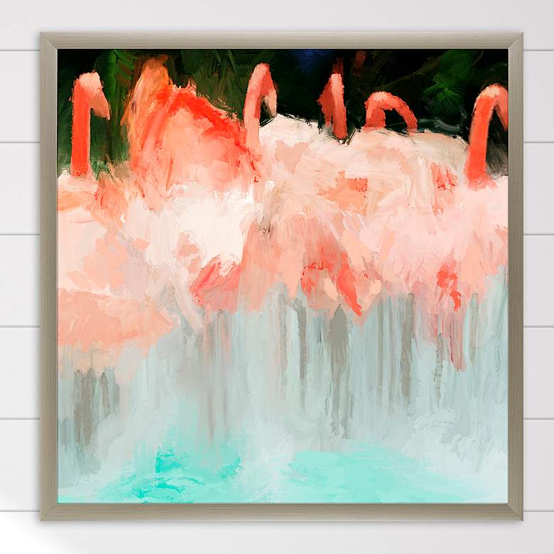 Image 1 Flamingo Dance 43" Square Giclee Framed Canvas Wall Art