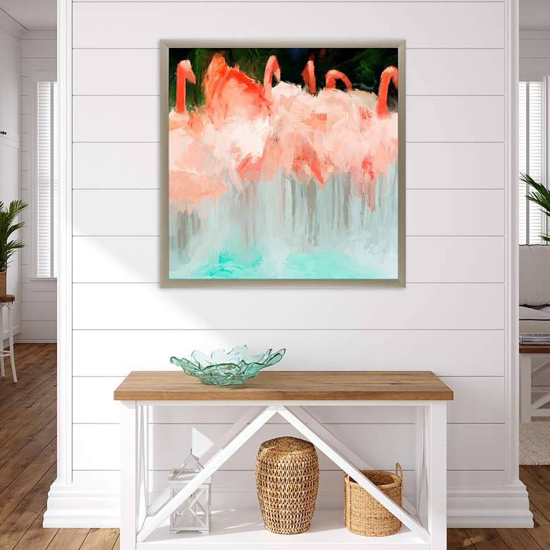 Image 5 Flamingo Dance 43" Square Giclee Framed Canvas Wall Art more views
