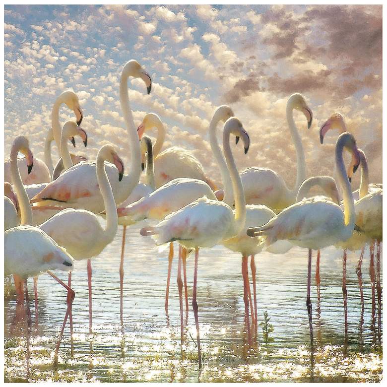 Image 2 Flamingo Flair 38" Square Frameless Printed Glass Wall Art