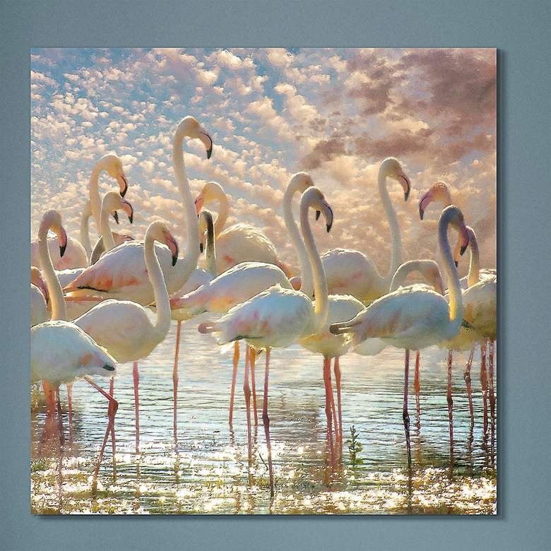Image 1 Flamingo Flair 38" Square Frameless Printed Glass Wall Art