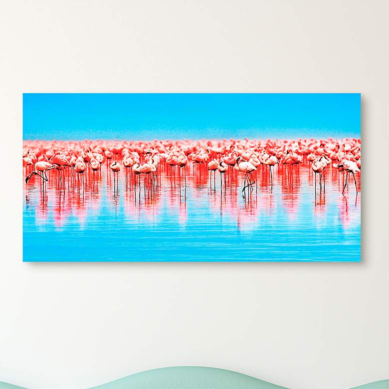 Image 1 Flamingo Flock 50 3/4" Wide Free Floating Glass Wall Art