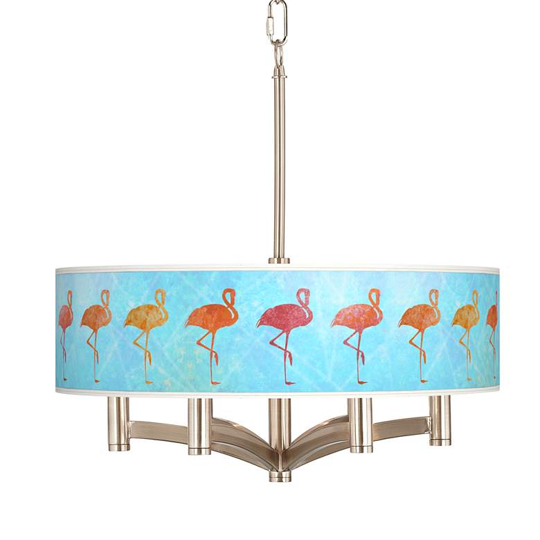 Image 1 Flamingo Shade Ava 6-Light Nickel Pendant Chandelier