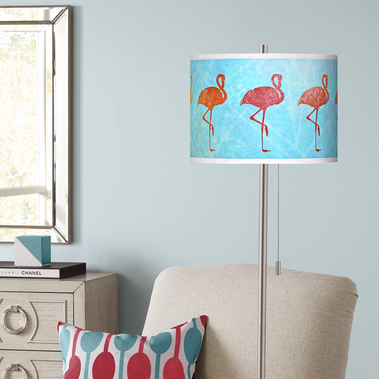 Flamingo Shade Brushed Nickel Pull Chain Floor Lamp