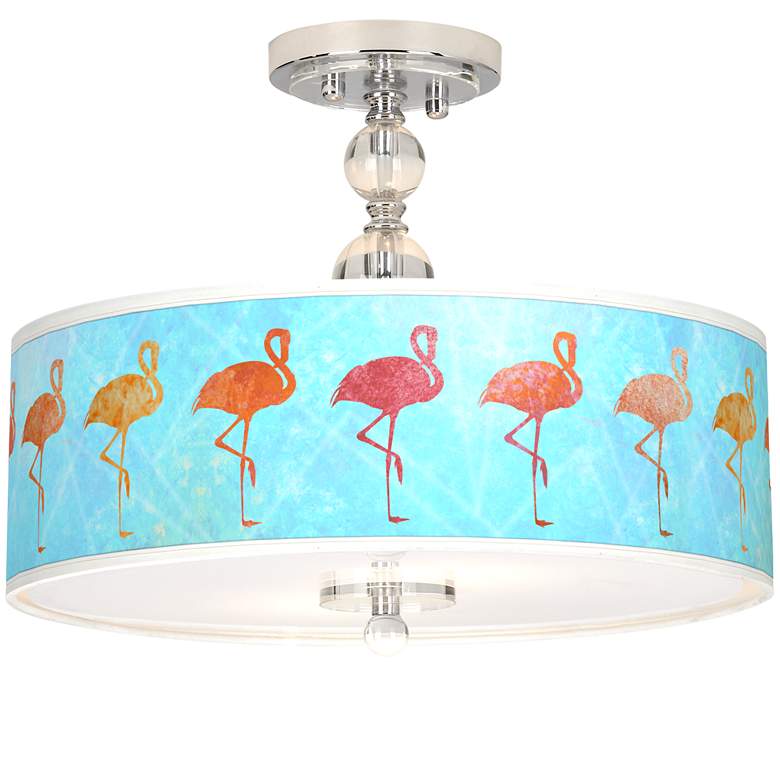 Image 1 Flamingo Shade Giclee 16" Wide Semi-Flush Ceiling Light