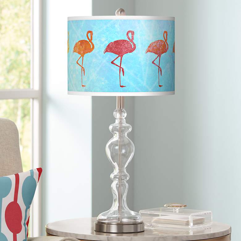 Image 1 Flamingo Shade Giclee Apothecary Clear Glass Table Lamp