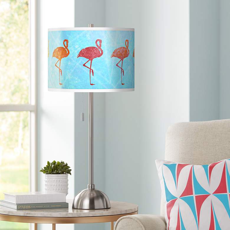 Image 1 Flamingo Shade Giclee Brushed Nickel  Table Lamp