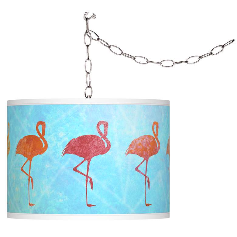 Image 1 Flamingo Shade Giclee Glow Plug-In Swag Pendant