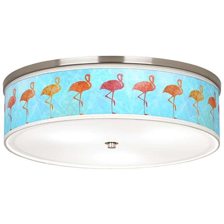 Flamingo Shade Giclee Nickel 20 1/4&quot; Wide Ceiling Light