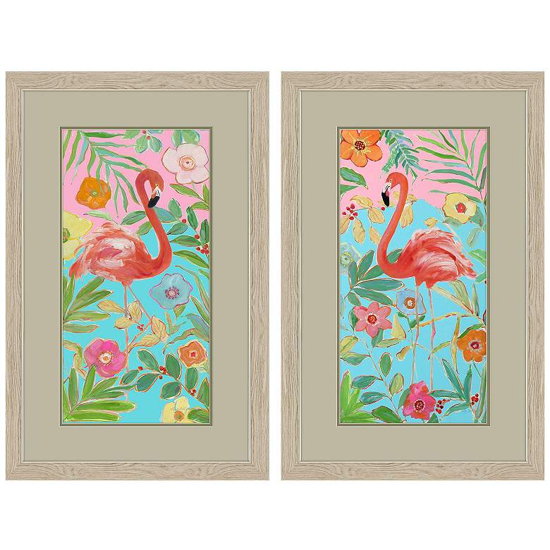 Image 1 Flamingo Sunset 21"W x 33"H Framed Art Set of 2