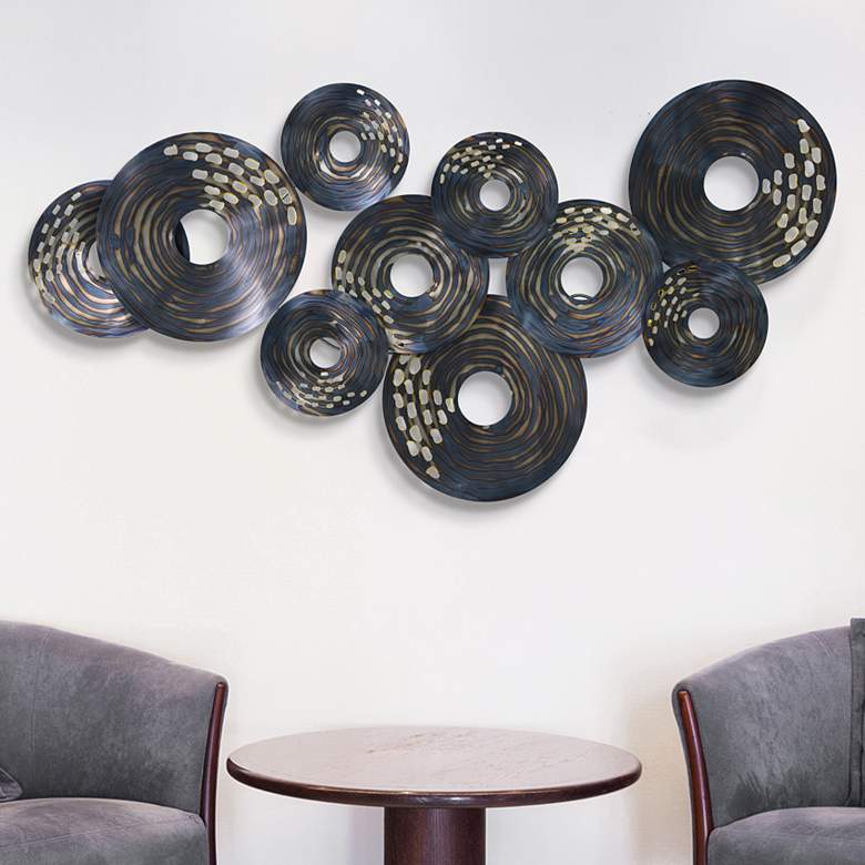 Image 1 Flan 45" High Black Gray Etched Metal Wall Sculpture