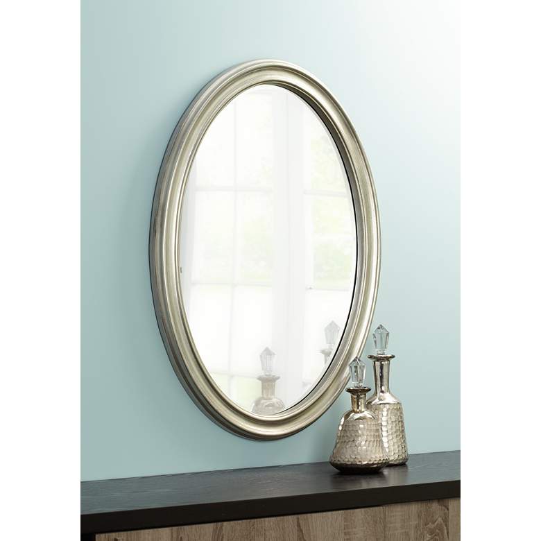 Image 1 Flanders Antique Silver 23 1/2 inch x 34 inch Oval Wall Mirror