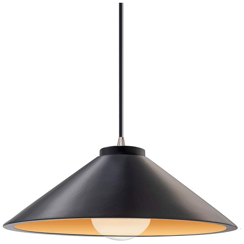 Image 1 Flare 11.75" Wide Carbon Matte Black and Gold Pendant with Black Cord
