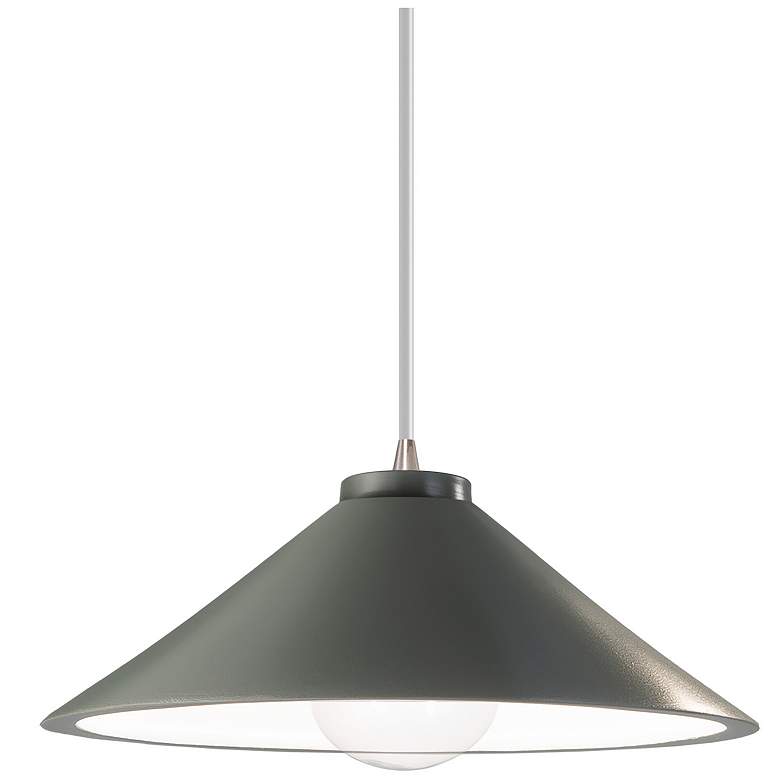 Image 1 Flare LED Pendant - Pewter Green - Brushed Nickel - White Cord