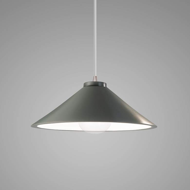 Image 3 Flare Pendant - Pewter Green - Brushed Nickel - White Cord more views