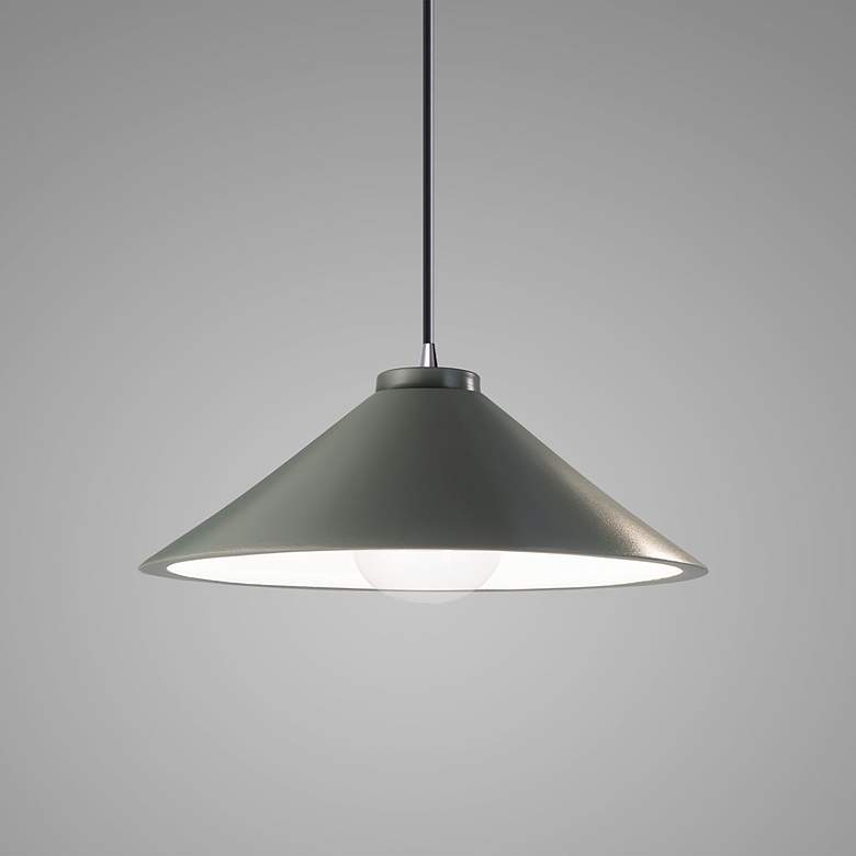 Image 3 Flare Pendant - Pewter Green - Polished Chrome - Black Cord more views