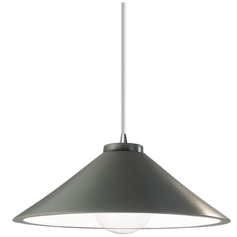 Image 1 Flare Pendant - Pewter Green - Polished Chrome - White Cord
