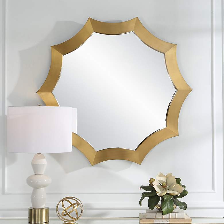Image 2 Flare Plated Brushed Brass 40 inch x 42 inch Scalloped Wall Mirror