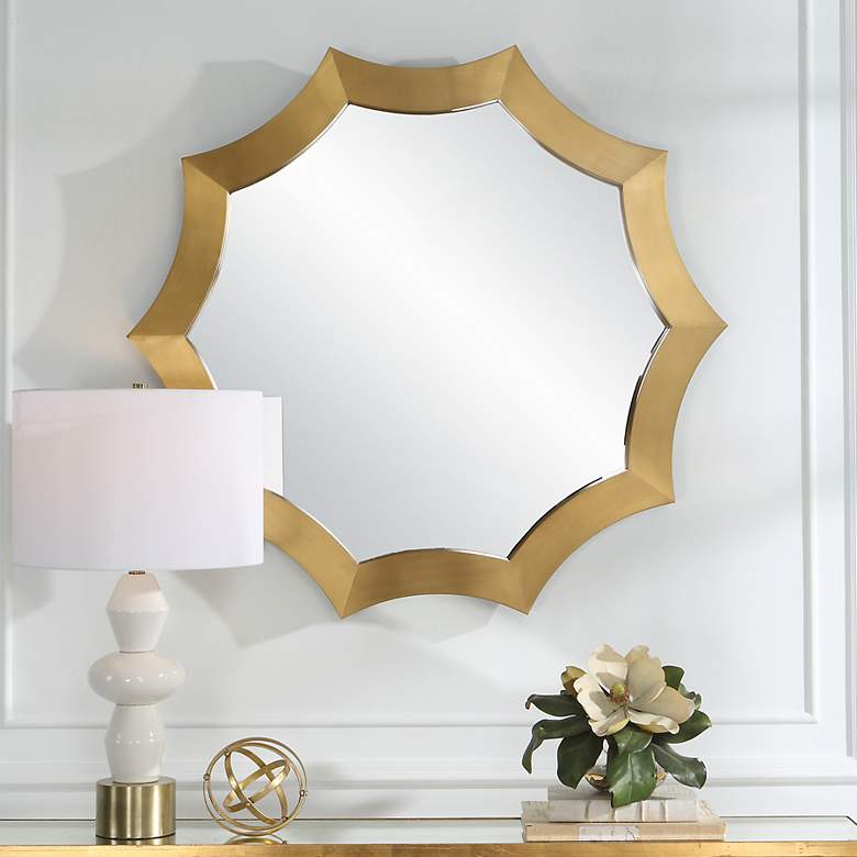 Image 2 Flare Plated Brushed Brass 40" x 42" Scalloped Wall Mirror