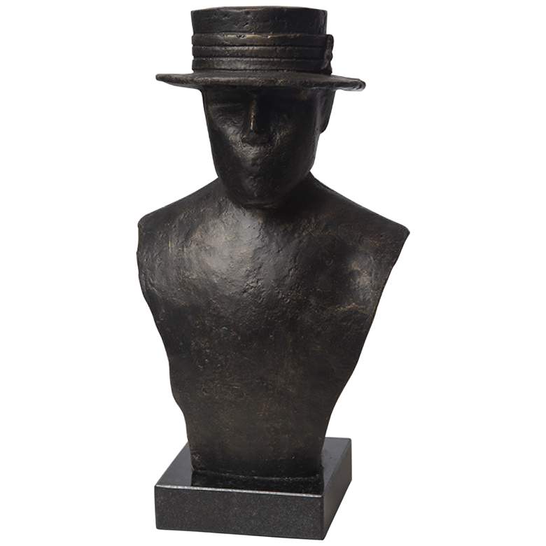 Image 2 Flat Brim Hat 10 3/4" High Bronze Cast Iron Bust Sculpture
