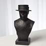 Flat Brim Hat 10 3/4" High Bronze Cast Iron Bust Sculpture