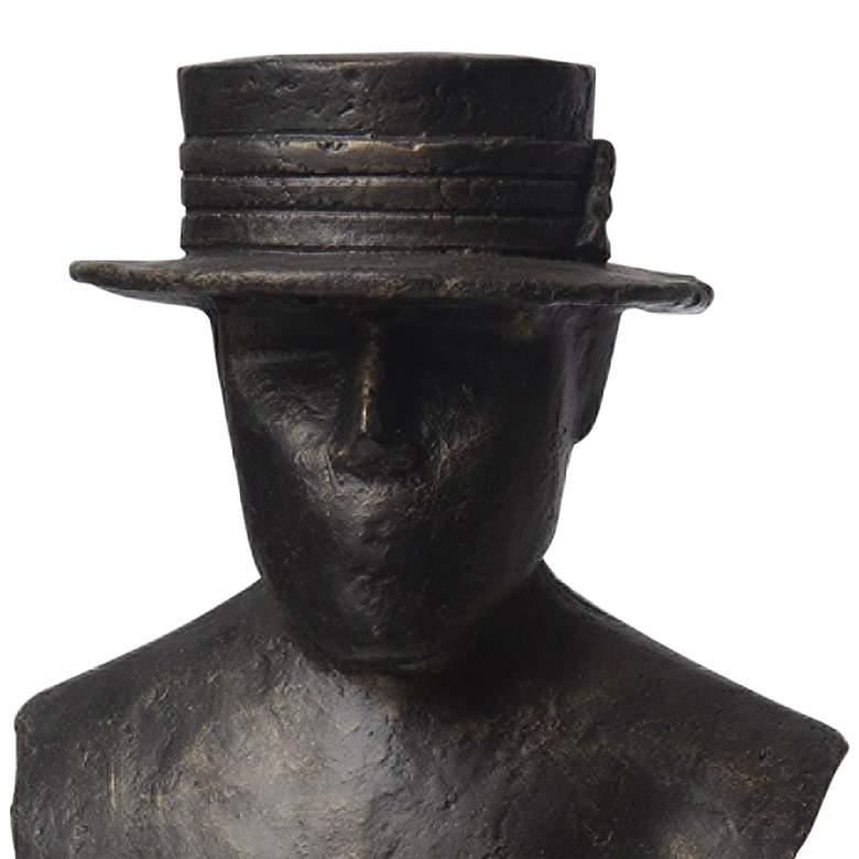 Image 3 Flat Brim Hat 10 3/4" High Bronze Cast Iron Bust Sculpture more views