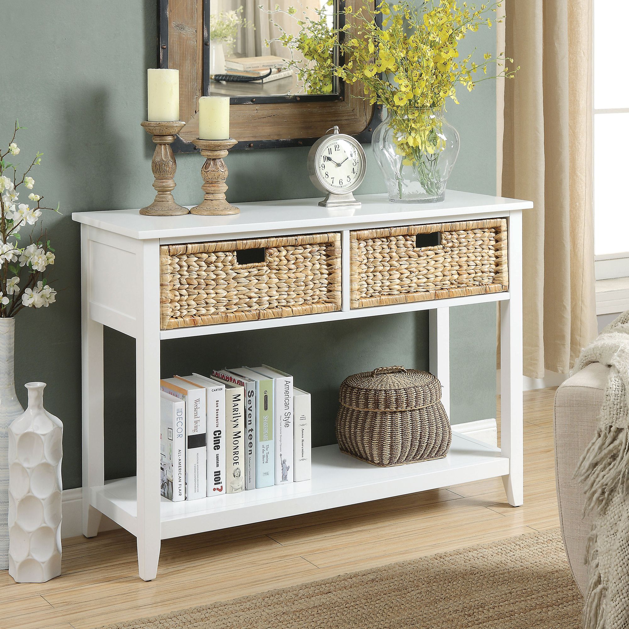 wood white console table