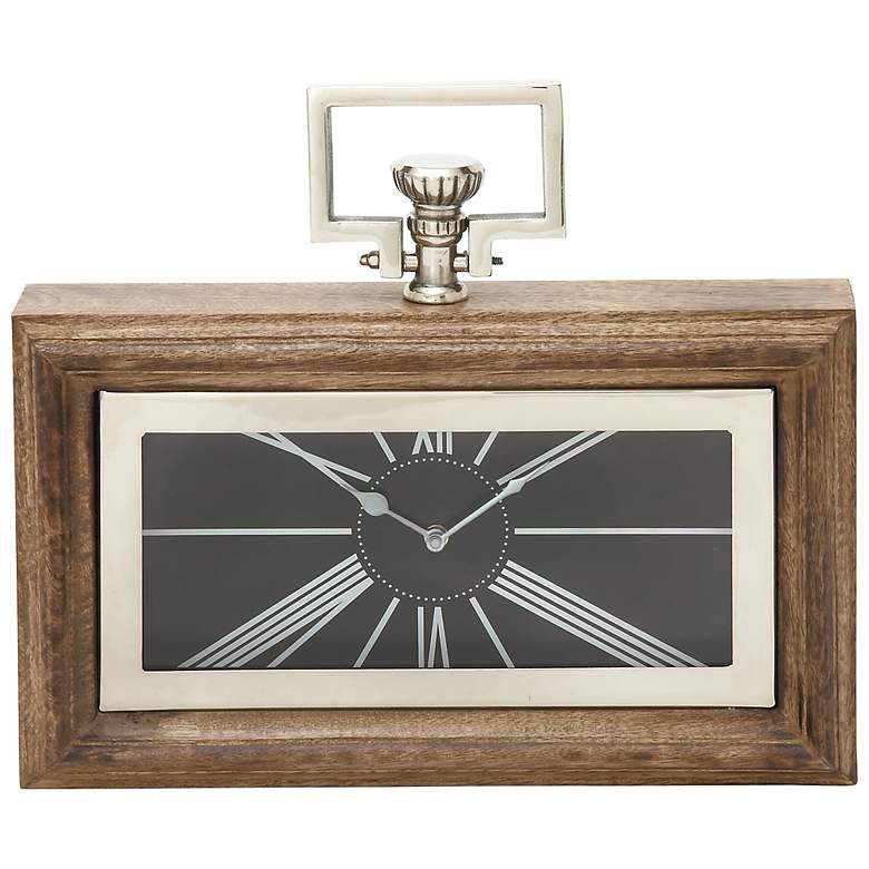 Image 1 Fleming Stainless Steel Wood 15 inch Wide Table Clock