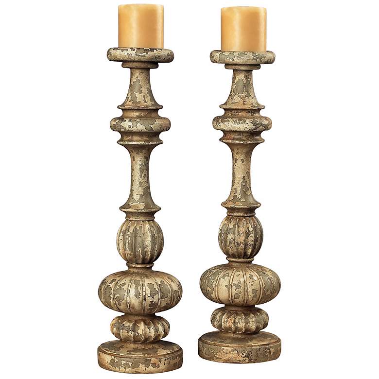 Image 1 Flemish Carved Pillar Candle Holder Set of 2 