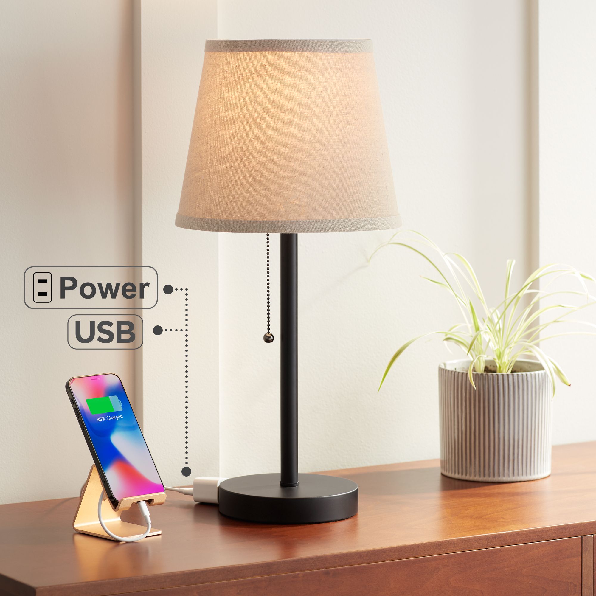 lamp with usb and plug