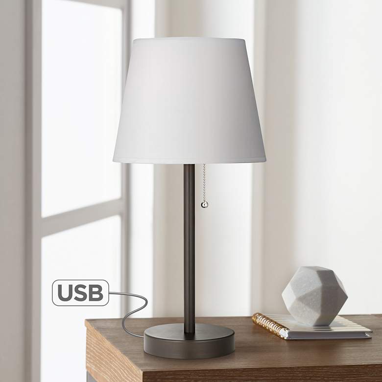 Image 1 Flesner Bronze 20 inch High Accent Table Lamp with USB Port