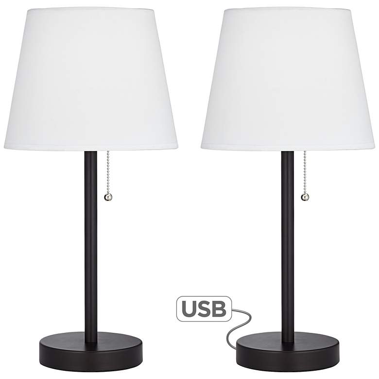 Image 1 Flesner Bronze 20 inch High USB Accent Table Lamps Set of 2