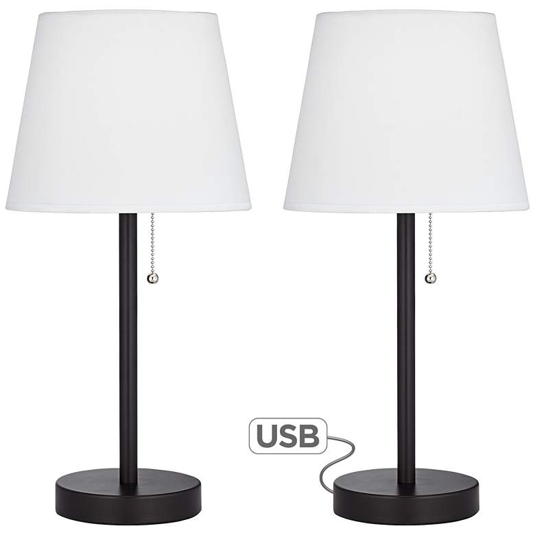 Image 1 Flesner Bronze 20" High USB Accent Table Lamps Set of 2