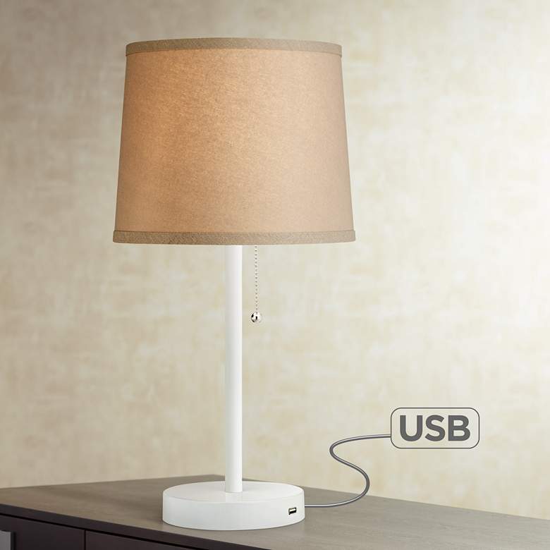 Image 1 Flesner White and Beige Accent Table Lamp with USB Port
