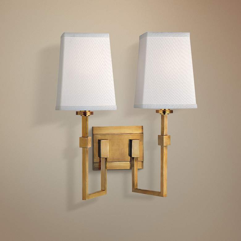 Image 1 Fletcher 15 1/4"H 2-Light Aged Brass Wall Sconce