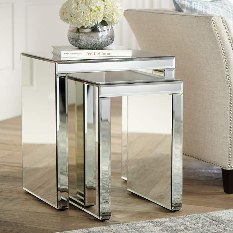 Image 1 Fletcher 22" Wide Beveled Mirror 2-Piece Nested Table Set