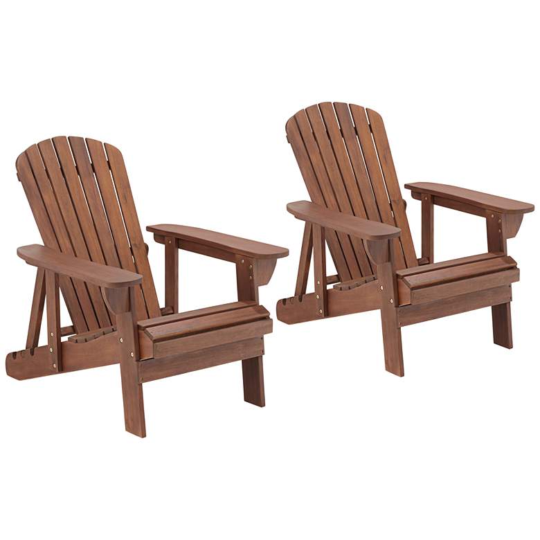 Image 1 Fletcher Dark Wood Outdoor Reclining Adirondack Chairs Set of 2