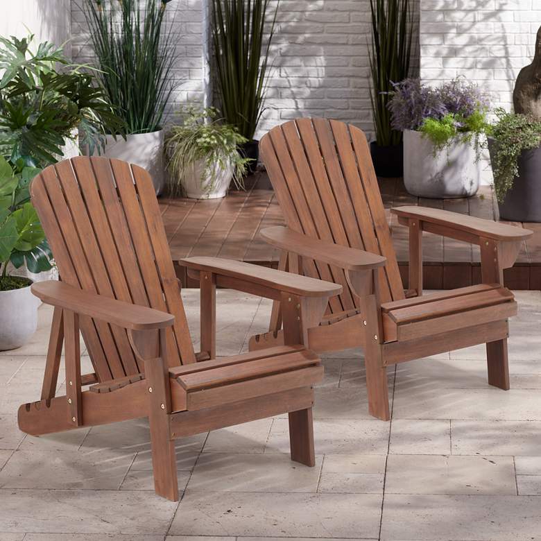 Image 1 Fletcher Dark Wood Outdoor Reclining Adirondack Chairs Set of 2