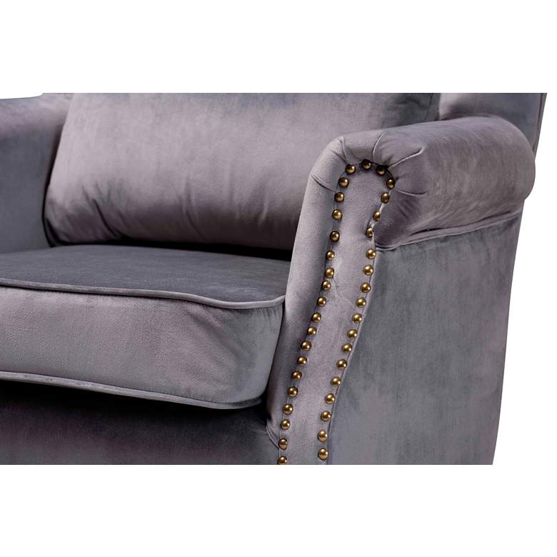 Image 4 Fletcher Gray Velvet Fabric Tufted Accent Armchair more views