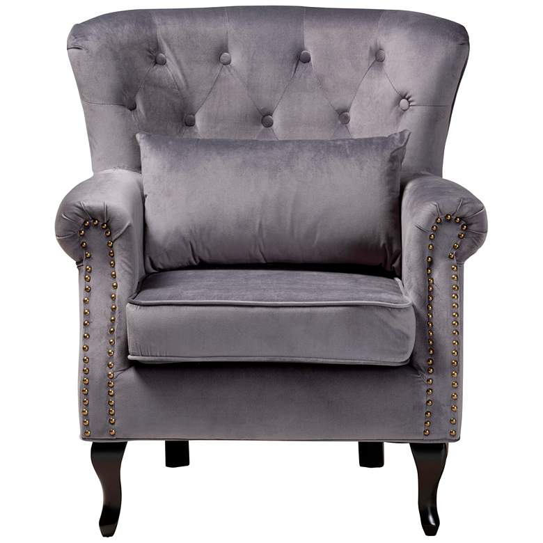 Image 7 Fletcher Gray Velvet Fabric Tufted Accent Armchair more views