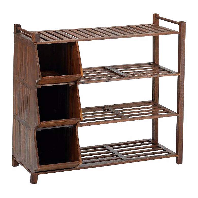 Image 1 Fletcher Natural Acacia 4-Tier Outdoor Shoe Rack with Cubby