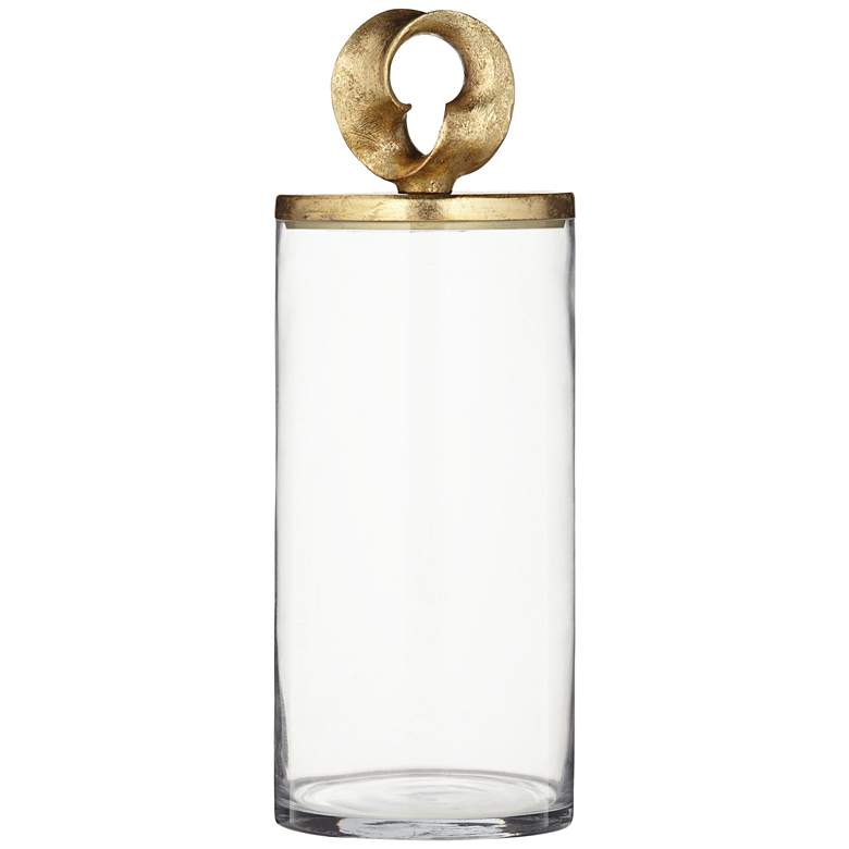 Image 1 Fleur 16 inch High Shiny Gold and Clear Glass Jar with Lid