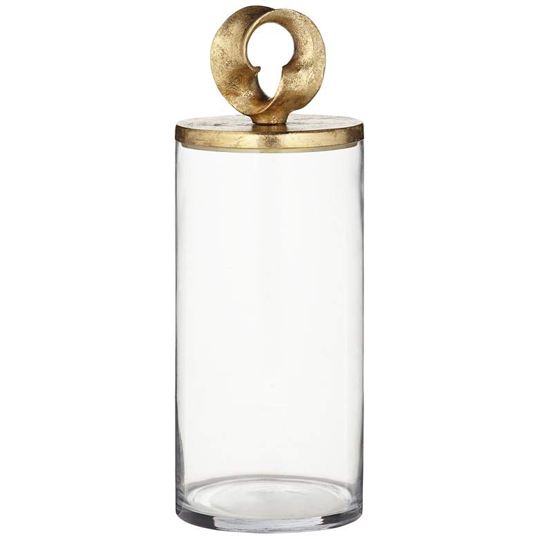 Image 3 Fleur 16 inch High Shiny Gold and Clear Glass Jar with Lid more views
